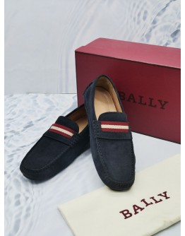 (LIKE NEW) BALLY DARK BLUE SUEDE LEATHER LOAFER SIZE US 6 1/2 -FULL SET-