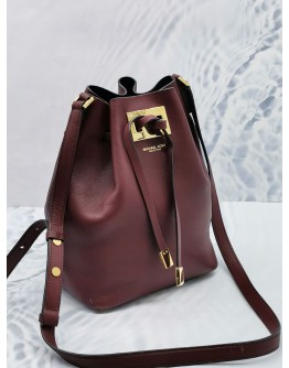 MICHAEL KORS MIRANDA CROSSBODY BUCKET BAG IN BURGUNDY LEATHER