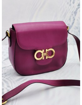 SALVATORE FERRAGAMO GRANCHINI CROSSBODY / SHOULDER FLAP BAG IN PURPLE LEATHER