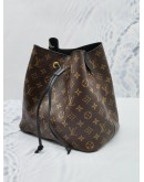 LOUIS VUITTON NEONOE BROWN MONOGRAM CANVAS WITH BLACK LEATHER TRIM AND LONG STRAP