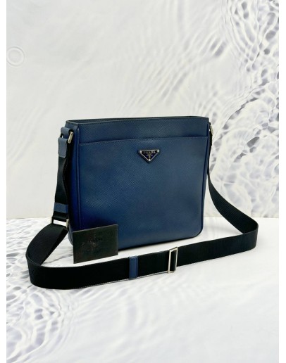 PRADA 2VH086 MESSENGER CROSSBODY BAG IN DARK BLUE SAFFIANO LEATHER