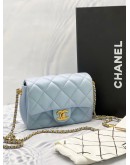 (LIKE NEW) MICROCHIP CHANEL MINI SQUARE 21K IRIDESCENT BLUE CAVIAR -FULL SET- 