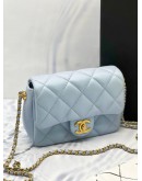 (LIKE NEW) MICROCHIP CHANEL MINI SQUARE 21K IRIDESCENT BLUE CAVIAR -FULL SET- 