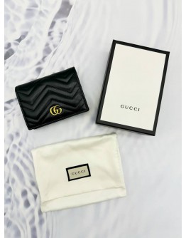 GUCCI GG MARMONT CARD CASE WALLET IN BLACK MATELASSE LEATHER -FULL SET-