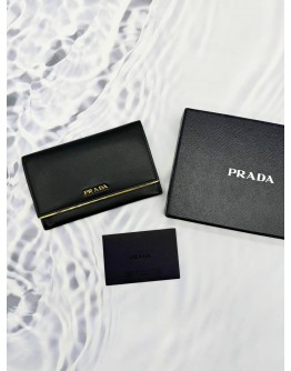 PRADA 1MC004 CARD CASE WALLET IN BLACK SAFFIANO LEATHER