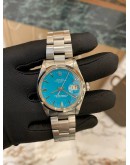 ROLEX OYSTER PERPETUAL DATE 34 REF 1500 CUSTOM TIFFANY BLUE DIAL 34MM AUTOMATIC WATCH