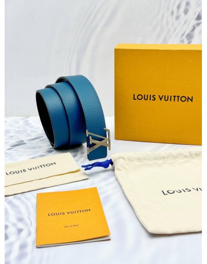 LOUIS VUITTON REVERSIBLE BELT SIZE 95/38 IN BLACK BLUE CALFSKIN LEATHER -FULL SET-