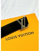 LOUIS VUITTON REVERSIBLE BELT SIZE 95/38 IN BLACK BLUE CALFSKIN LEATHER -FULL SET-