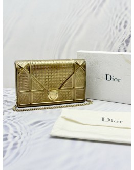 CHRISTIAN DIOR DIORAMA WALLET ON CHAIN IN CHAMPAGNE MICRO CANNAGE METALLIC CALFSKIN LEATHER -FULL SET-