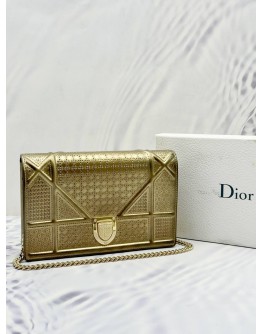 CHRISTIAN DIOR DIORAMA WALLET ON CHAIN IN CHAMPAGNE MICRO CANNAGE METALLIC CALFSKIN LEATHER -FULL SET-