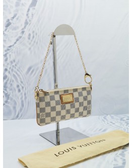 LOUIS VUITTON POCHETTE MILLA WHITE DAMIER AZUR CANVAS SMALL CHAIN BAG 