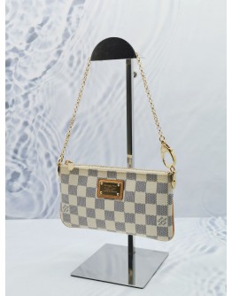 LOUIS VUITTON POCHETTE MILLA WHITE DAMIER AZUR CANVAS SMALL CHAIN BAG 