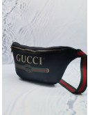 GUCCI BLACK GRAINED LEATHER LOGO PRINT WEB BUMBAG 