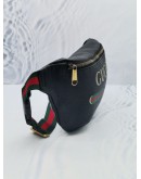 GUCCI BLACK GRAINED LEATHER LOGO PRINT WEB BUMBAG 