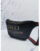 GUCCI BLACK GRAINED LEATHER LOGO PRINT WEB BUMBAG 