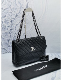 CHANEL BLACK QUILTED CALFSKIN LEATHER IN-THE-BUSINESS FLAP BAG SILVER HARDWARE