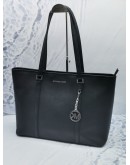 MICHEAL KORS LARGE TOTE ZIPPED SHOULDER BAG IN BLACK LEATHER SILVER HARDWARE