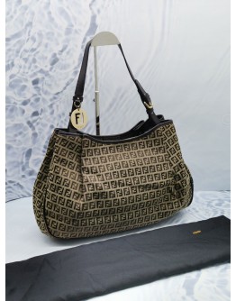 FENDI ZUCCHINO MEDIUM HOBO SHOUDLER BAG IN CANVAS / LEATHER 