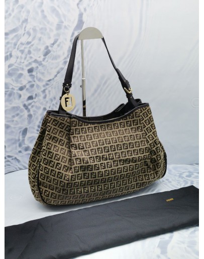 FENDI ZUCCHINO MEDIUM HOBO SHOUDLER BAG IN CANVAS / LEATHER 