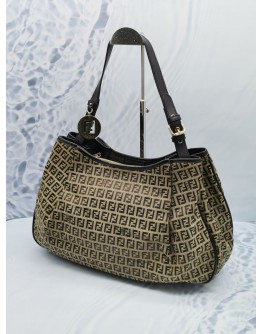 FENDI ZUCCHINO MEDIUM HOBO SHOUDLER BAG IN CANVAS / LEATHER 