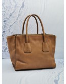 PRADA BN2619 CARAMEL BROWN CALFSKIN LETAHER TWIN POCKET DOUBLE HANDLE BAG WITH ADJUSTABLE STRAP