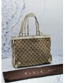 GUCCI BEIGE GG CANVAS / WHITE LEATHER ABBEY D SHOULDER BAG