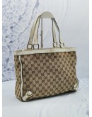 GUCCI BEIGE GG CANVAS / WHITE LEATHER ABBEY D SHOULDER BAG