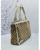 GUCCI BEIGE GG CANVAS / WHITE LEATHER ABBEY D SHOULDER BAG