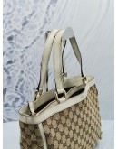 GUCCI BEIGE GG CANVAS / WHITE LEATHER ABBEY D SHOULDER BAG