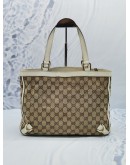 GUCCI BEIGE GG CANVAS / WHITE LEATHER ABBEY D SHOULDER BAG