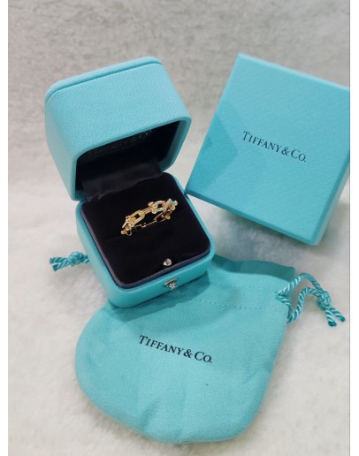 (LIKE NEW) 2024 TIFFANY & CO HARDWEAR 18K YELLOW GOLD MICRO LINK RING SIZE 6.5 -FULL SET-