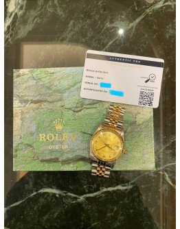 ROLEX DATEJUST REF 16013 HALF 18K YELLOW GOLD RARE FACTORY CHAMPAGNE TAPESTRY DIAL 36MM AUTOMATIC WATCH