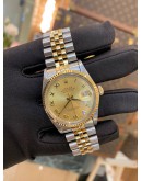 (FOR BOOKING)ROLEX DATEJUST REF 16013 HALF 18K YELLOW GOLD RARE FACTORY CHAMPAGNE TAPESTRY DIAL 36MM AUTOMATIC WATCH