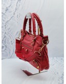 BALENCIAGA GIANT 12 HOT RED LAMBSKIN LEATHER GOLD STUD SMALL CITY BAG 