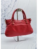 BALENCIAGA GIANT 12 HOT RED LAMBSKIN LEATHER GOLD STUD SMALL CITY BAG 