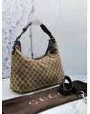 GUCCI MEDIUM ICON BIT HOBO SHOULDER BAG IN BEIGE BROWN GG CANVAS / LEATHER TRIM 