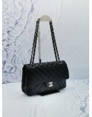 CHANEL CLASSIC MEDIUM SILVER HARDWARE DOUBLE FLAP CHAIN BAG IN BLACK LAMBSKIN LEATHER