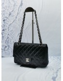 CHANEL CLASSIC MEDIUM SILVER HARDWARE DOUBLE FLAP CHAIN BAG IN BLACK LAMBSKIN LEATHER