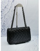 CHANEL CLASSIC MEDIUM SILVER HARDWARE DOUBLE FLAP CHAIN BAG IN BLACK LAMBSKIN LEATHER