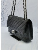 CHANEL CLASSIC MEDIUM SILVER HARDWARE DOUBLE FLAP CHAIN BAG IN BLACK LAMBSKIN LEATHER