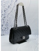 CHANEL CLASSIC MEDIUM SILVER HARDWARE DOUBLE FLAP CHAIN BAG IN BLACK LAMBSKIN LEATHER