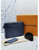 2023 MICROCHIP LOUIS VUITTON DUO MESSENGER BAG IN NAVY BLUE MONOGRAM SHADOW LEATHER WITH A DETACHABLE COIN PURSE ON STRAP -FULL SET-