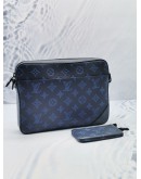 2023 MICROCHIP LOUIS VUITTON DUO MESSENGER BAG IN NAVY BLUE MONOGRAM SHADOW LEATHER WITH A DETACHABLE COIN PURSE ON STRAP -FULL SET-