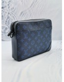 2023 MICROCHIP LOUIS VUITTON DUO MESSENGER BAG IN NAVY BLUE MONOGRAM SHADOW LEATHER WITH A DETACHABLE COIN PURSE ON STRAP -FULL SET-