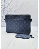 2023 MICROCHIP LOUIS VUITTON DUO MESSENGER BAG IN NAVY BLUE MONOGRAM SHADOW LEATHER WITH A DETACHABLE COIN PURSE ON STRAP -FULL SET-