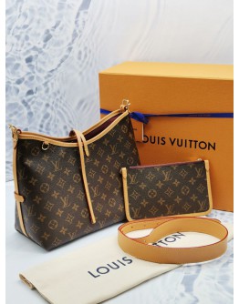 (BRAND NEW) 2024 MICROCHIP LOUIS VUITTON CARRYALL PM BROWN MONOGRAM CANVAS WITH SMALL POUCH AND REMOVABLE STRAP -FULL SET-