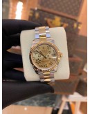 (UNUSED) ROLEX DATEJUST 31 REF 178273 HALF 18K 750 YELLOW GOLD CHAMPAGNE FLORAL MOTIF DIAL 31MM AUTOMATIC YEAR 2012 WATCH -FULL SET-