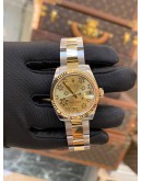 (UNUSED) ROLEX DATEJUST 31 REF 178273 HALF 18K 750 YELLOW GOLD CHAMPAGNE FLORAL MOTIF DIAL 31MM AUTOMATIC YEAR 2012 WATCH -FULL SET-