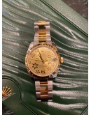 (UNUSED) ROLEX DATEJUST 31 REF 178273 HALF 18K 750 YELLOW GOLD CHAMPAGNE FLORAL MOTIF DIAL 31MM AUTOMATIC YEAR 2012 WATCH -FULL SET-