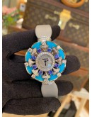 (BRAND NEW) 2023 BLVGARI DIVAS DREAM SAPPHIRE TURQUOISE DIAMOND DIAL 39MM QUARTZ FULL WHITE GOLD GLOBAL 50 YEAR WARRANTY -FULL SET-